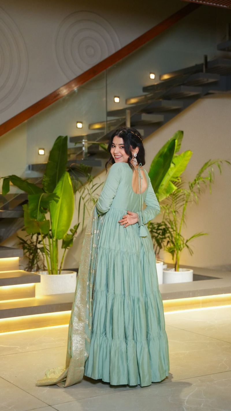 Premium Quality  Roman Silk Gown Anarkali Suit Set