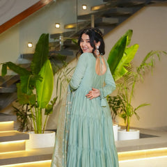 Premium Quality  Roman Silk Gown Anarkali Suit Set