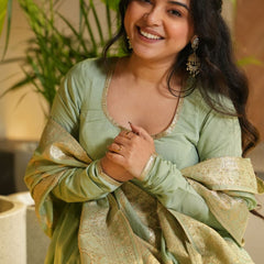 Premium Quality  Roman Silk Gown Anarkali Suit Set