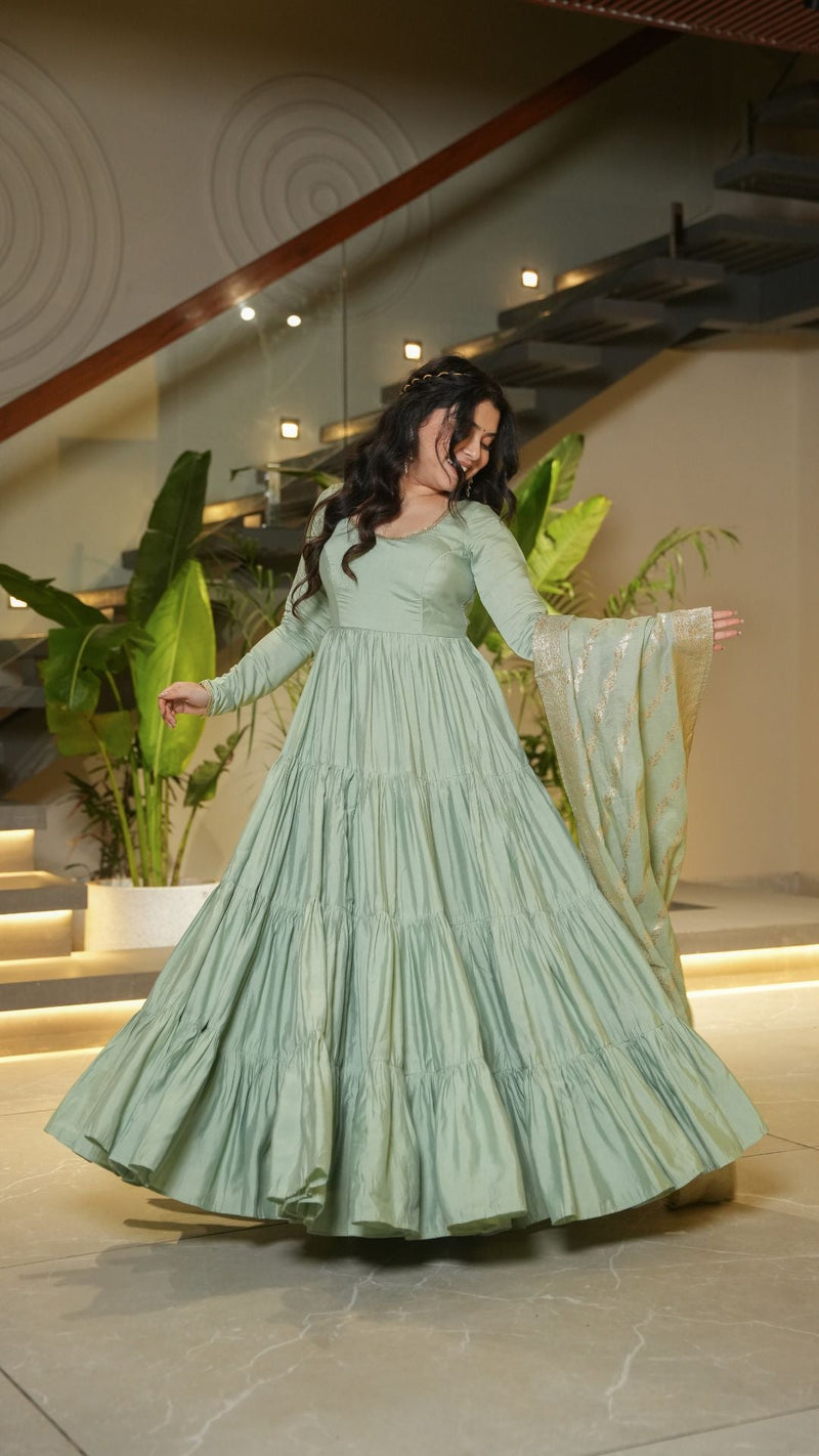 Premium Quality  Roman Silk Gown Anarkali Suit Set