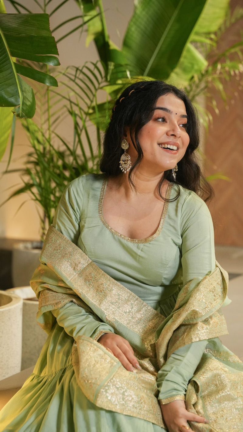 Premium Quality  Roman Silk Gown Anarkali Suit Set