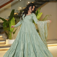 Premium Quality  Roman Silk Gown Anarkali Suit Set