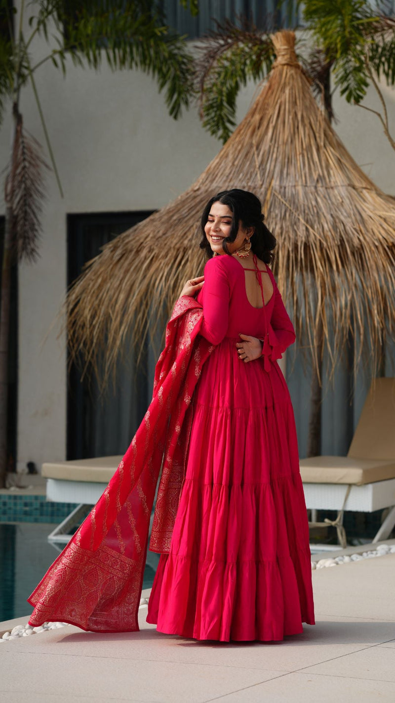 Premium Quality  Roman Silk Gown Anarkali Suit Set