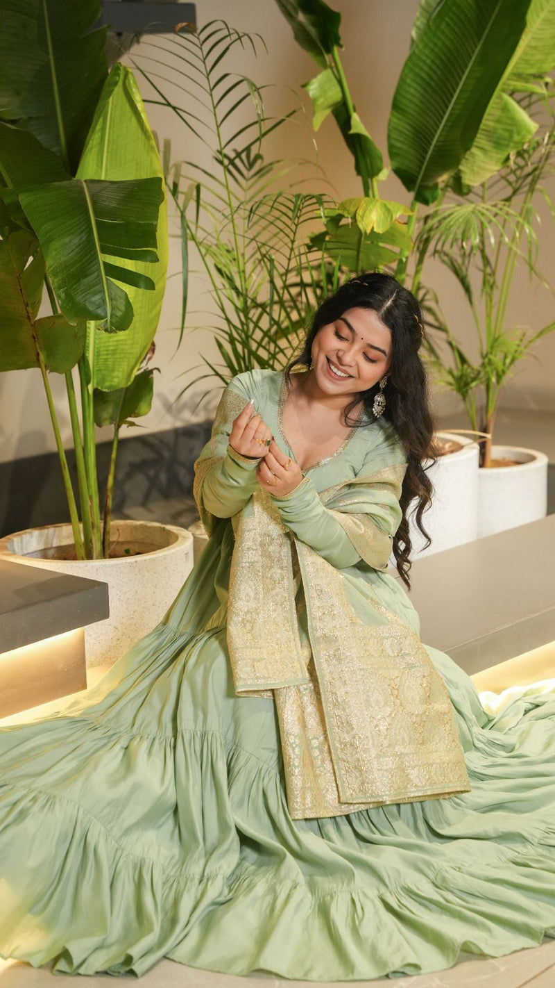 Premium Quality  Roman Silk Gown Anarkali Suit Set