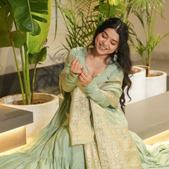 Premium Quality  Roman Silk Gown Anarkali Suit Set