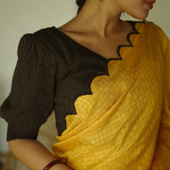 Yellow Color Gadhawal Chex Material & Arca Work Saree