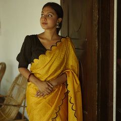 Yellow Color Gadhawal Chex Material & Arca Work Saree