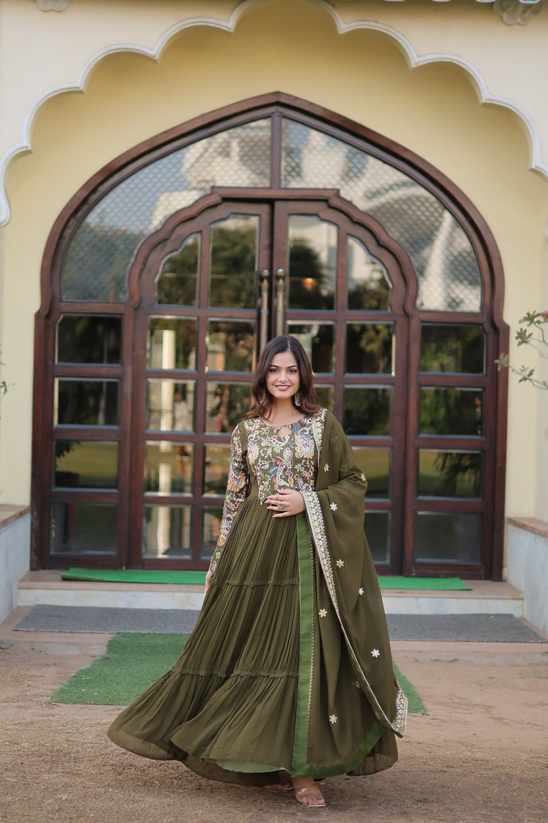Ganga's Green Readymade Gown