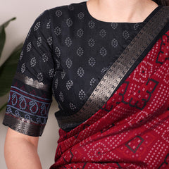 Maroon Color Bandhej Print With Zari Weaving Work Viscose Chanderi Saree