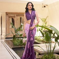 Lavender Color Floral Printed With Weightless Marbal saree