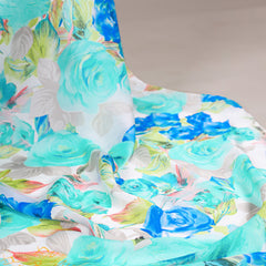 Firozi Color Floral Printed Dull Satin Silk Saree