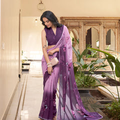 Lavender Color Floral Printed With Weightless Marbal saree