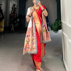 Red Color Zari Weaving Work With Jacquard Silk (Paithani) Maharashtrian Bride Saree