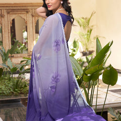 Purple Color Floral Printed With Weightless Marbal saree