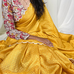 Yellow Color Arca Work Gadhawal Chex Women Wear Saree