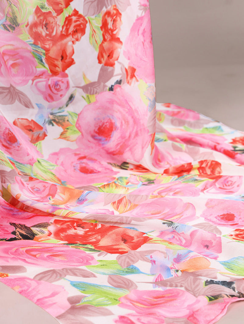 Light Pink Color Floral Printed Dull Satin Silk Saree