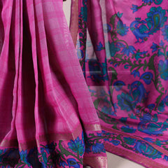 Pink Color Printed With Zari Weaving Work Polyester Viscose Chanderi Saree