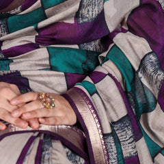 Purple Color Printed With Temple Border Polyester Viscose Chanderi Saree