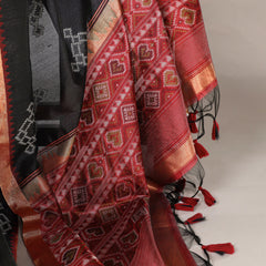 Black Color Printed With Zari Weaving Work Jacquard Silk Saree