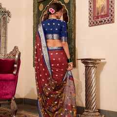 Maroon Color Kalamkari Print With Zari Weaving Work Poly Cotton Saree