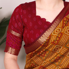 Mustard Color Bandhej Print With Zari Weaving Work Viscose Chanderi Saree