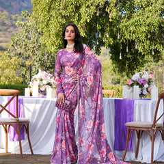 Onion Color Printed With Peral Lace Border Weightless Marbal