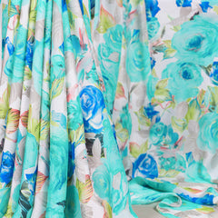 Firozi Color Floral Printed Dull Satin Silk Saree