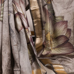 Mehandi Color Printed Tussar Silk With Viscose Border Saree