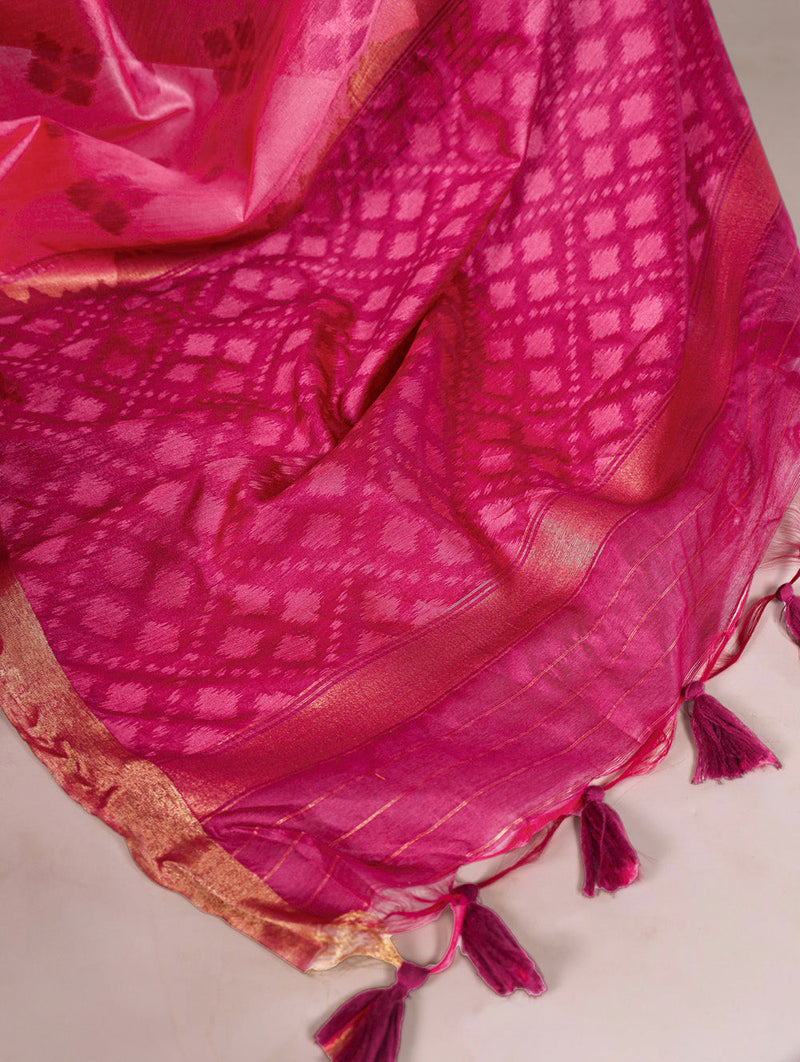 Pink Color Jacquard Silk Patola Print With Zari Weaving Work Saree