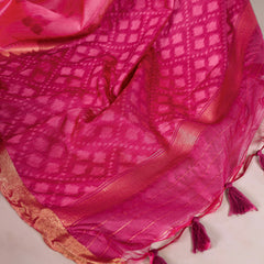 Pink Color Jacquard Silk Patola Print With Zari Weaving Work Saree