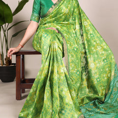 Pista Color Patola Print With Zari Weaving Work Jacquard Silk Saree