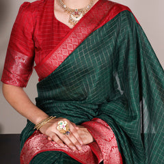 Green Color Patola Print With Weaving Work Tussar Chex Saree