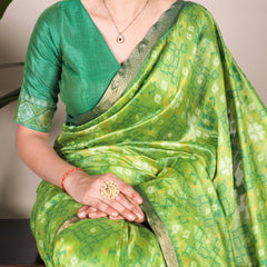 Pista Color Patola Print With Zari Weaving Work Jacquard Silk Saree