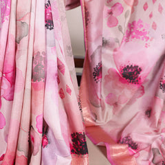 Pink Color Printed Tussar Silk With Viscose Border Saree