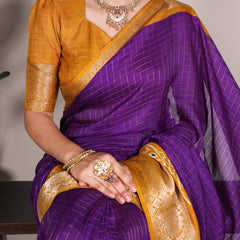 Purple Color Patola Print With Weaving Work Tussar Chex Saree