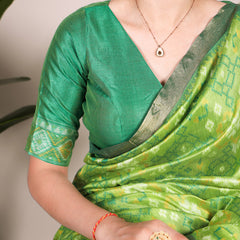 Pista Color Patola Print With Zari Weaving Work Jacquard Silk Saree