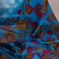 Sky Blue Color Printed With Zari Weaving Work Polyester Viscose Chanderi Saree