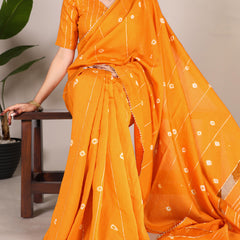 Mustard Color Sequins With Zari Line Viscose Chanderi Saree