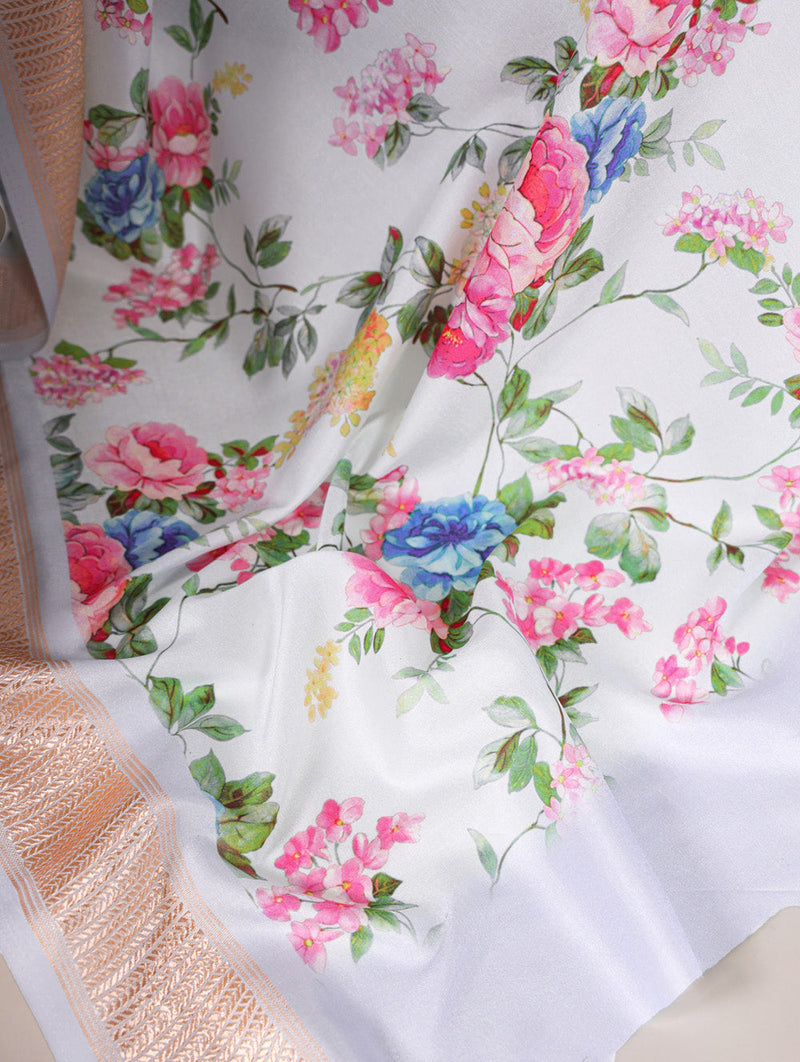 Sky Blue Color Printed Tussar Silk With Viscose Border Saree