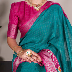 Firozi Color Patola Print With Weaving Work Tussar Chex Saree