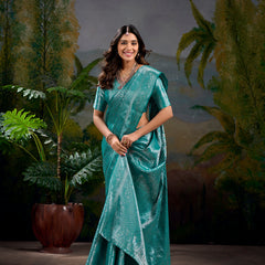 Firozi Color Zari Weaving Work With Kanjivaram Saree