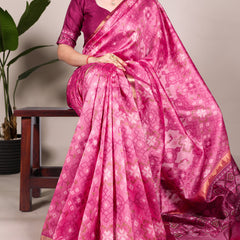 Pink Color Patola Print With Zari Weaving Work Jacquard Silk Saree