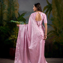 Baby Pink Color Zari Weaving Work With Kanjivaram Saree