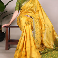 Yellow Color Jacquard Silk Patola Print With Zari Weaving Work Saree
