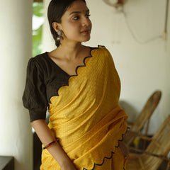 Yellow Color Gadhawal Chex Material & Arca Work Saree