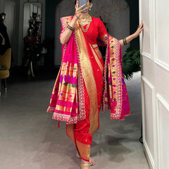 Red color Paithani Zari Weaving Work Jacquard Silk Saree