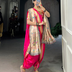 Pink Color Paithani Zari Weaving Work Jacquard Silk Saree