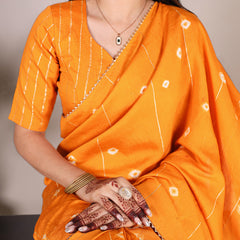 Mustard Color Sequins With Zari Line Viscose Chanderi Saree