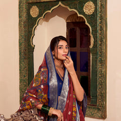 Maroon Color Kalamkari Print With Zari Weaving Work Poly Cotton Saree