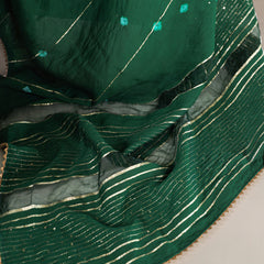 Green Color Sequins With Zari Line Viscose Chanderi Saree